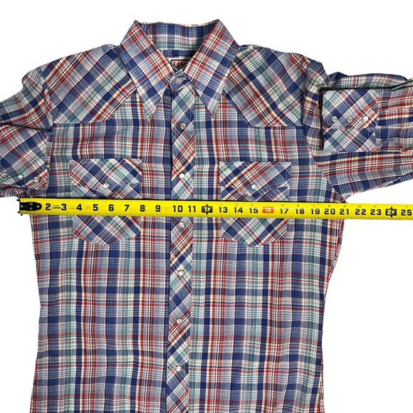 Vintage 70s Western Pearl Snap Button Plaid Shirt Mens M Retro Americana - Picture 9 of 11